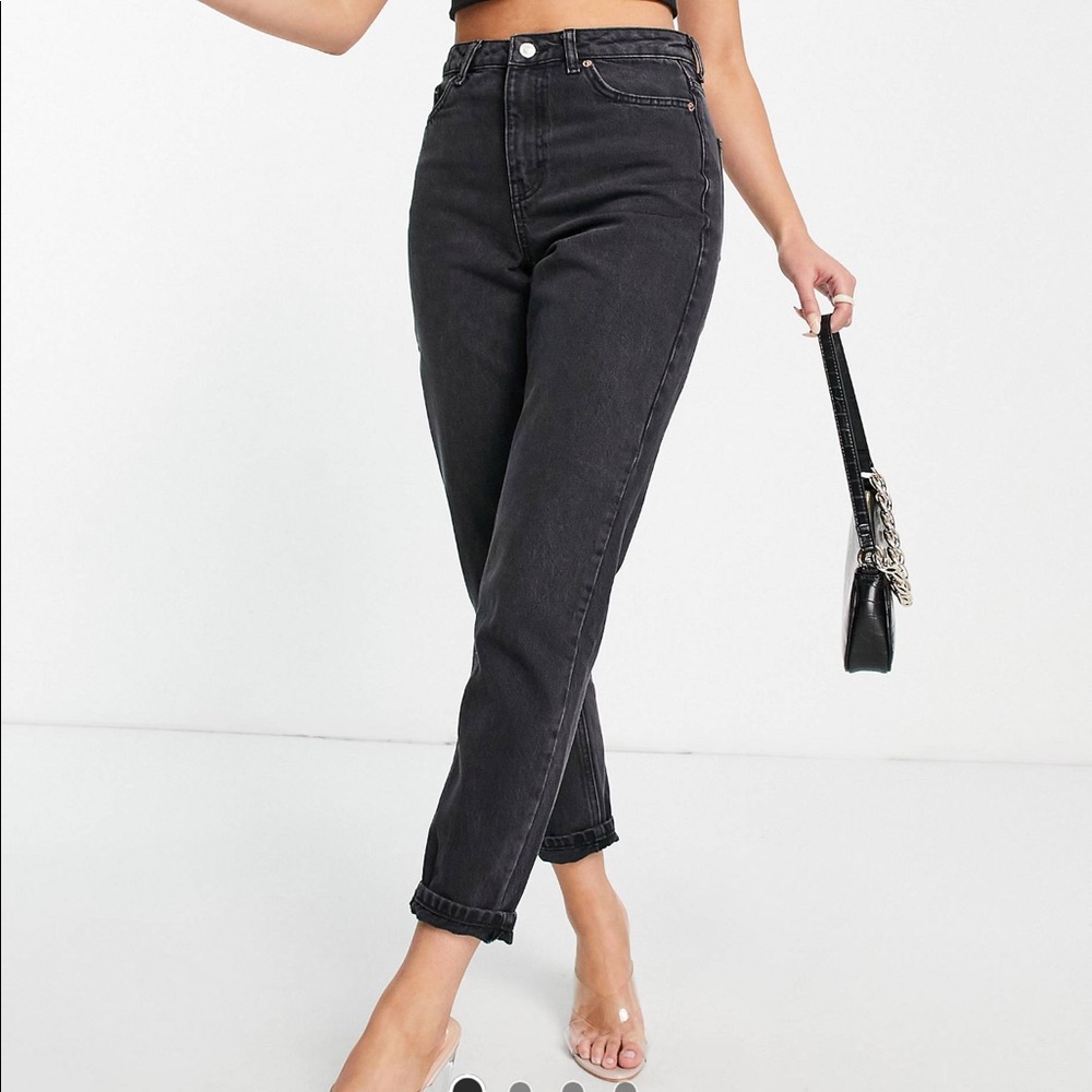 Topshop Mom Jeans in Washed Black